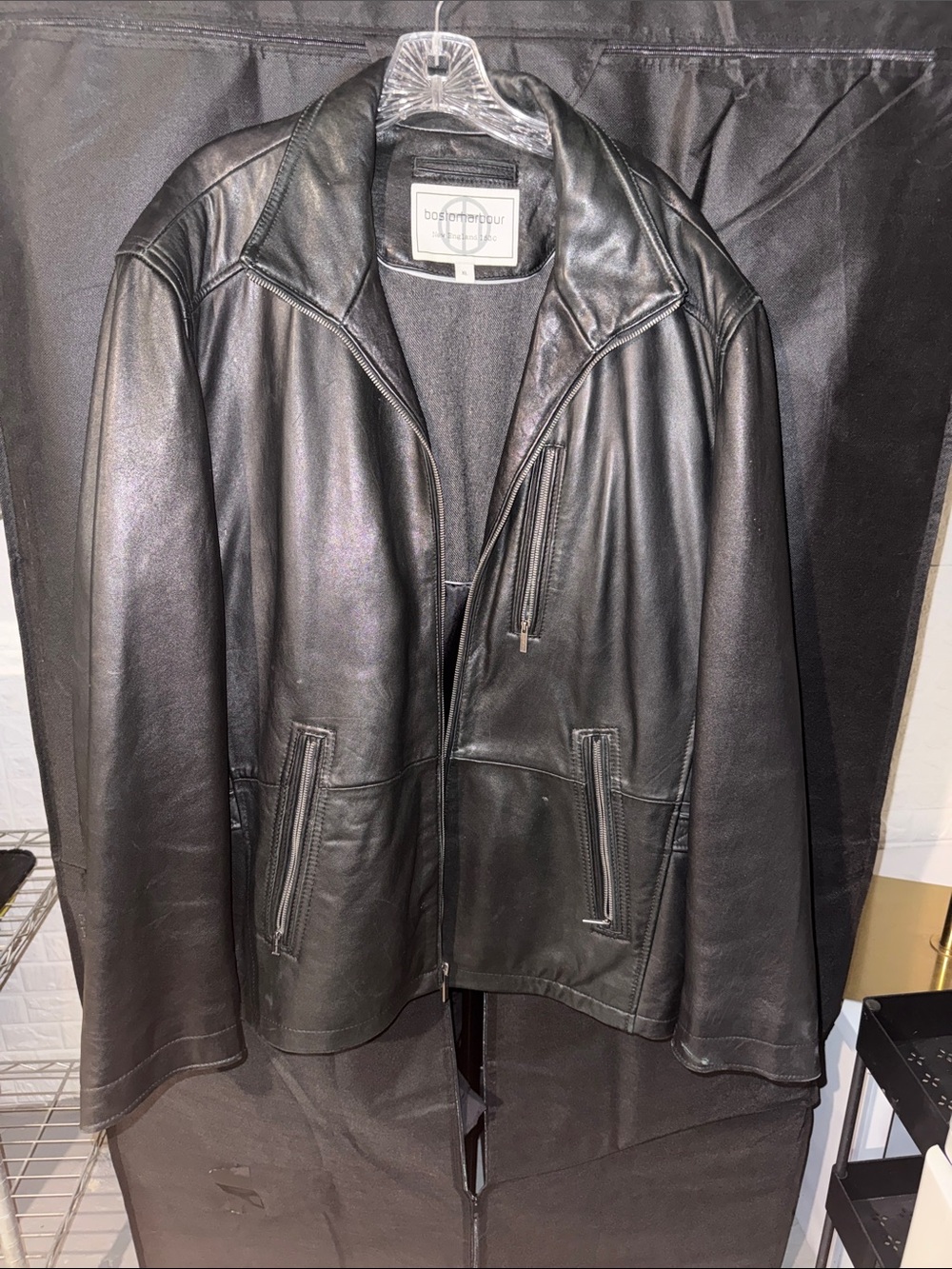 Boston Proper Black Leather Bomber Jacket